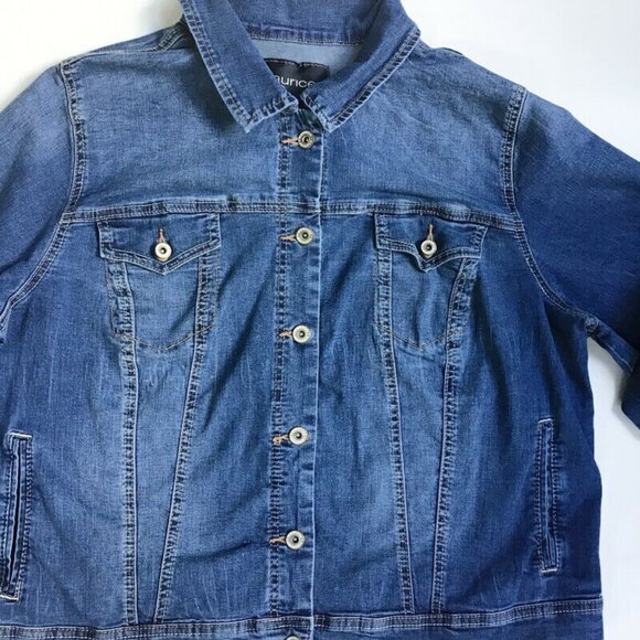 Maurices Jean Jacket Womens Plus Size 2 2x Stretch Medium Wash Blue Denim - Picture 2 of 10